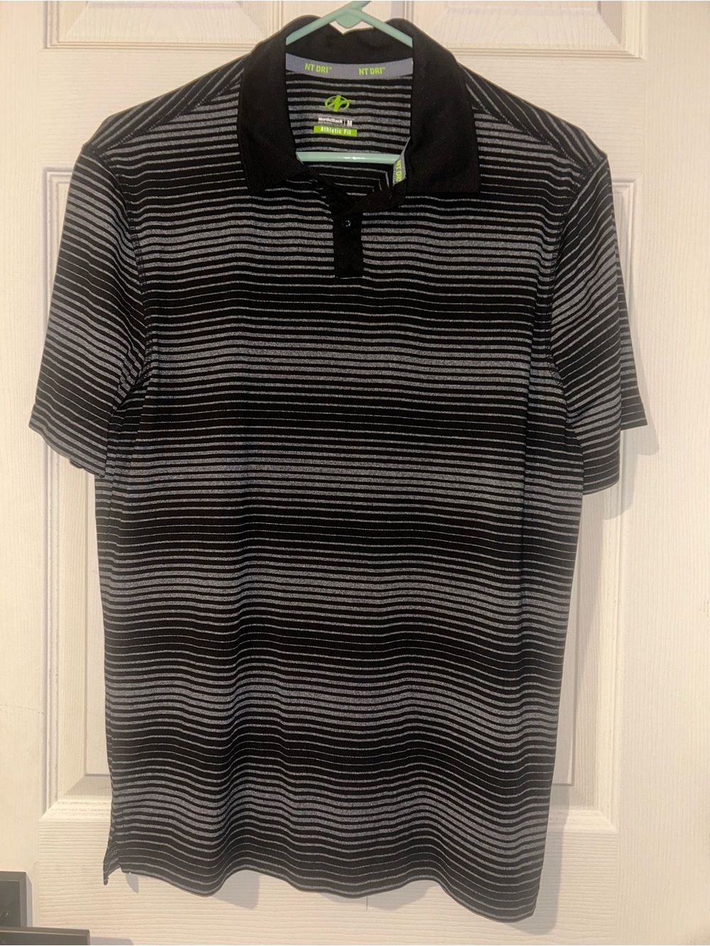 Men's Striped Black & Gray Performance Polo